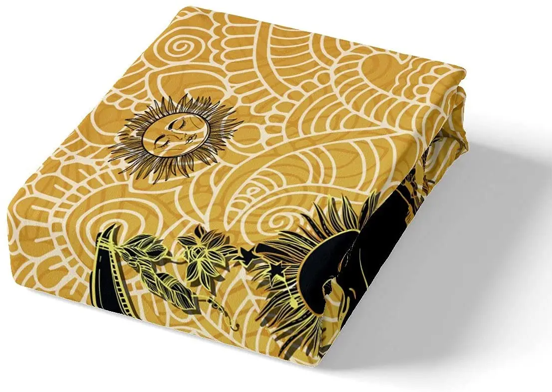 Комплект постельного белья с золотым солнцем и луной в стиле бохо | Дом сад