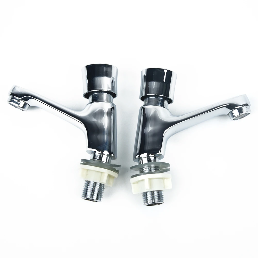 2PCS Push Down Bathroom Taps Facute For Basin Sink Hot&ampCold Brass Self-Close Handle Tap Corrosion Resistance | Обустройство дома