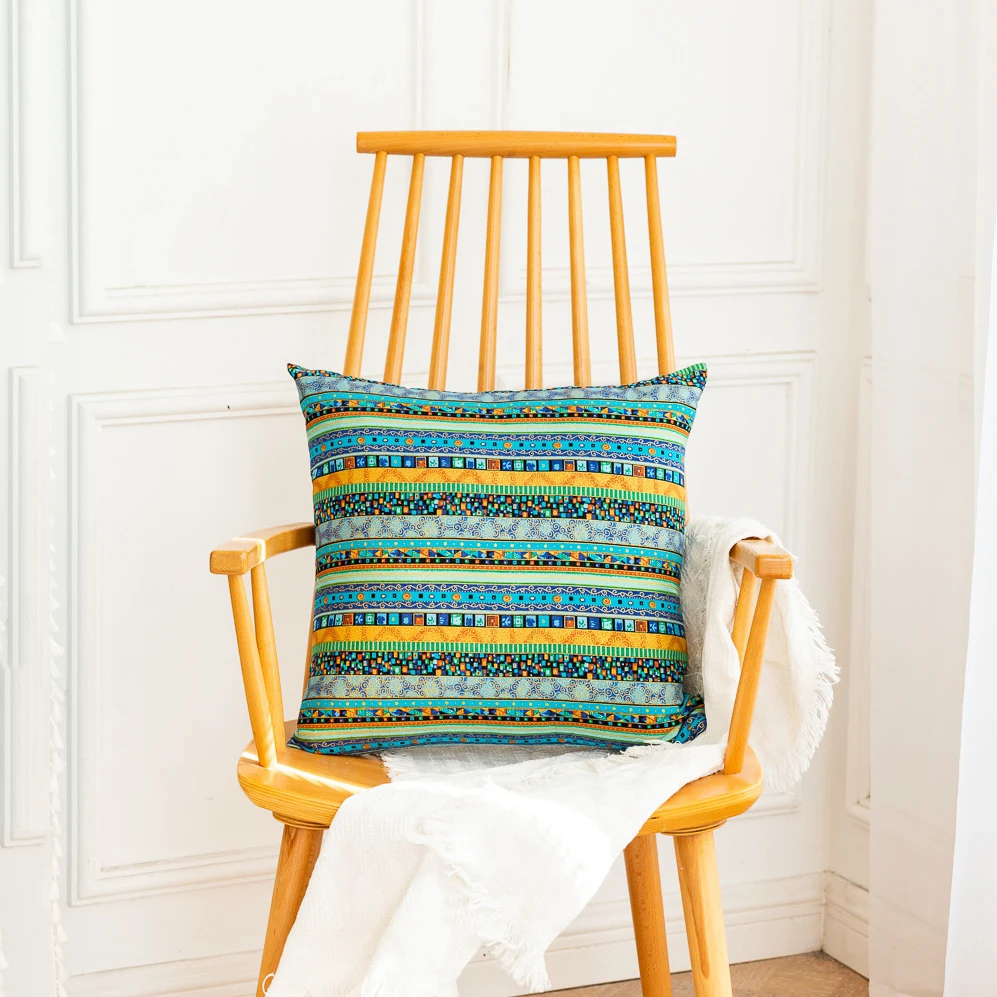 

Bohemian Style Geometric Striped Tassel Curtains for Living room Bedroom Yellow Green Cotton Linen Blackout Window Drapes AD718E