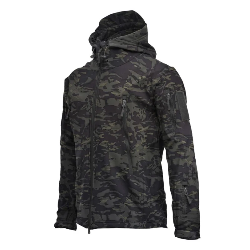 

S-4XL Men Army Shark Skin Fish Climb Camp Hiking Ski Tactical Windproof Waterproof Jackets Camo Hood Coat Military Winter Hunt
