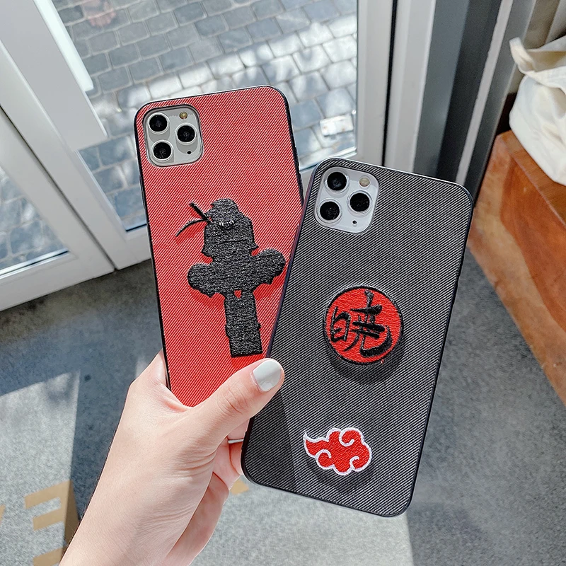 

Cute Anime Naruto Akatsuki Phone Case for iphone 12 11 Pro XS MAX 6S 7 8 Plus X XR 3D Embroidery Cloth Soft Sillcone Cover Coque