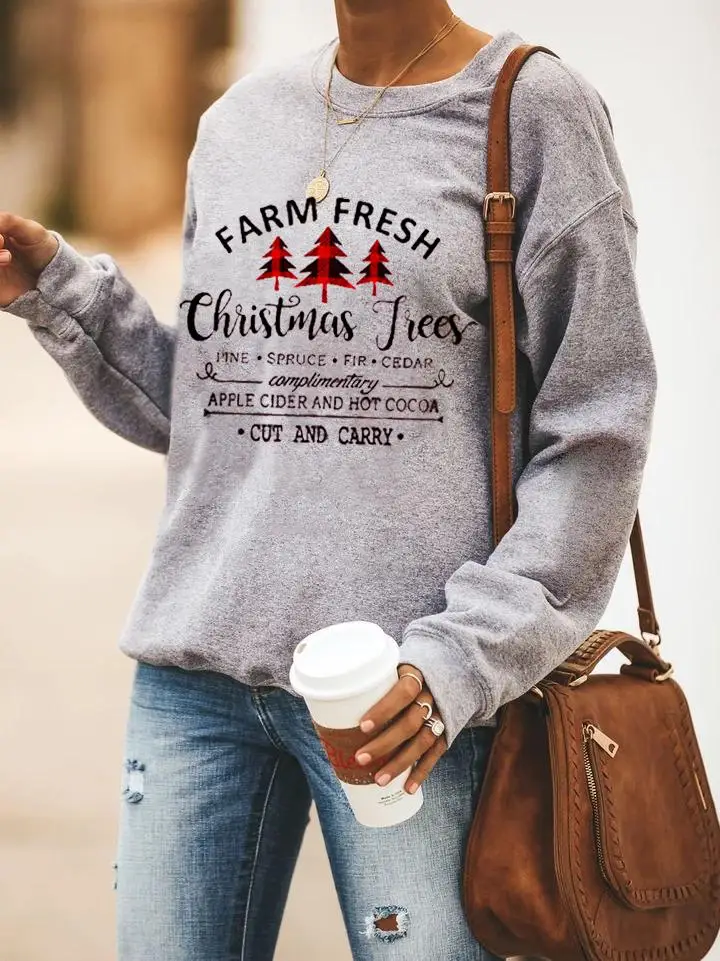 2019 Женская толстовка с круглым вырезом и рождественской елкой | одежда