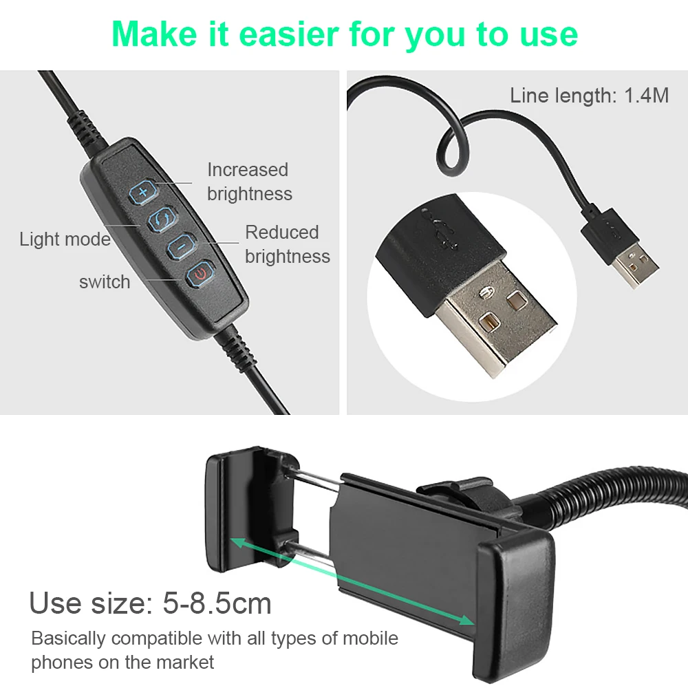 

USB Selfie Light Mobile Phone Live Stand Led Fill Light Desktop Fill Ring Light Live Artifact Lazy Stand Table Lamp LED Lamp