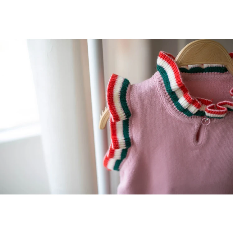 Трикотажный свитер для девочек с рюшами без рукавов на осень/весну/зиму | Мать и