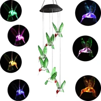 color changing solar power wind chime crystal ball hummingbird butterfly waterproof outdoor windchime light for patio yard garde