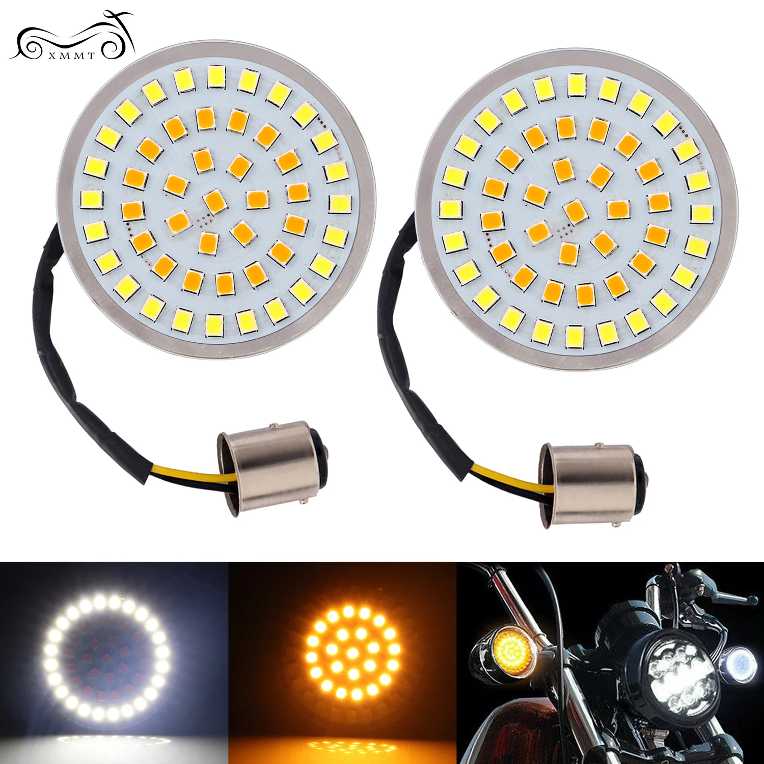 Motorcycle 2&quot Bullet Style White/Amber 1157 LED Inserts Turn Signal Light Panel For Harley Sportster Softail Touring Dyna |