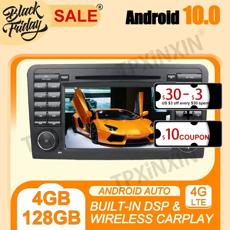 Android 10 0 PX6 DSP Carplay 4G + 128G для Mercedes Benz ML Class W164 2002-2008 мультимедийный плеер стерео