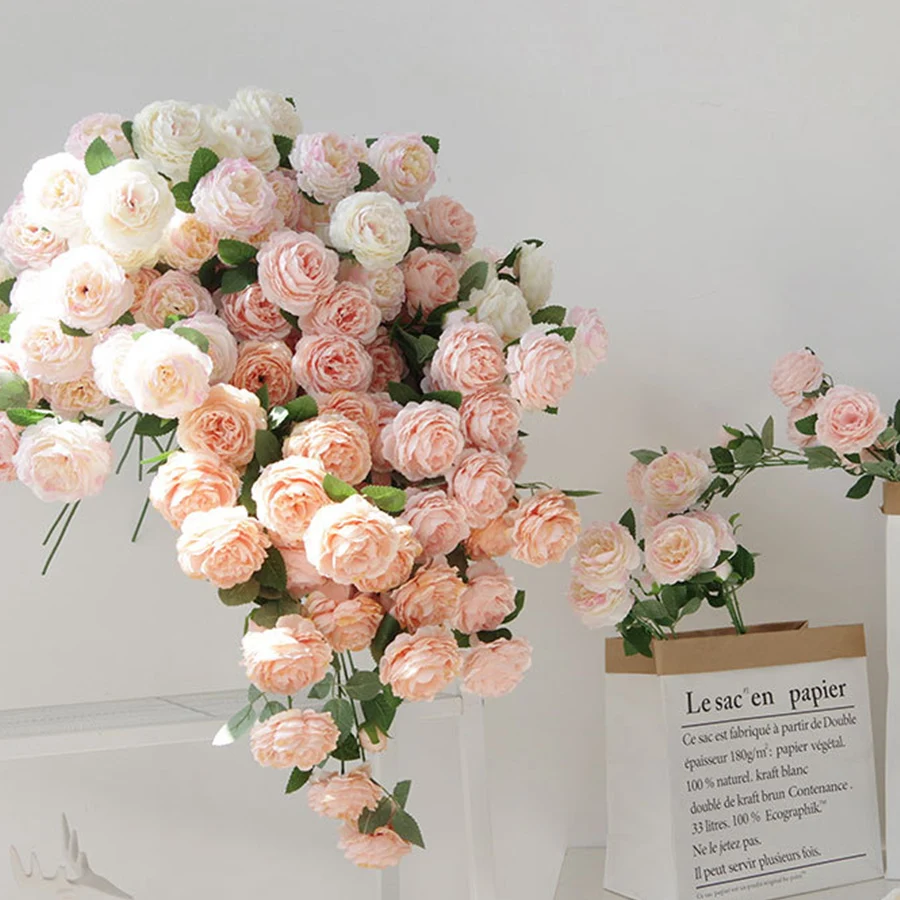 

beautiful rose peony artificial silk flowers small bud wedding bouquet for home decoration long fake flowers outdoor backdrop