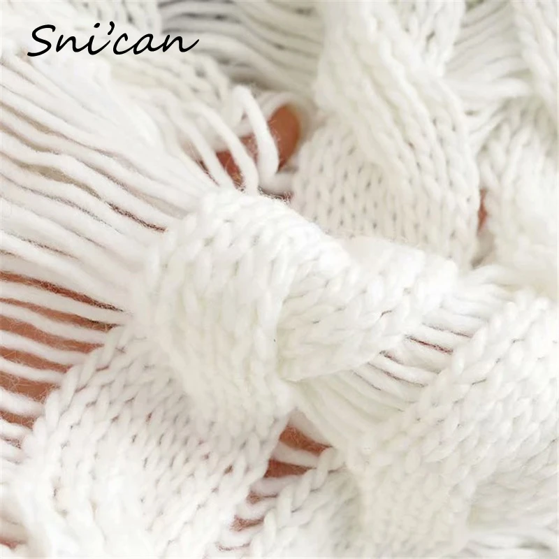 

Snican Spring White Hollow Out Sweater Za 2021 Women Fashion Casual Oversize Pullover Ladies Tops Jumper Mujer Casual Outwear