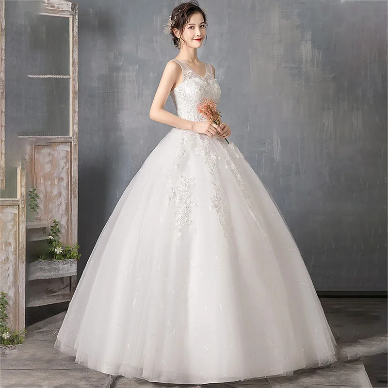 Elegant Wedding Dresses It's Yiiya AR683 Sleeveless V-neck Dress Plus Size Lace Sequined Shining Vestido De Novia 2020 | Свадьбы и