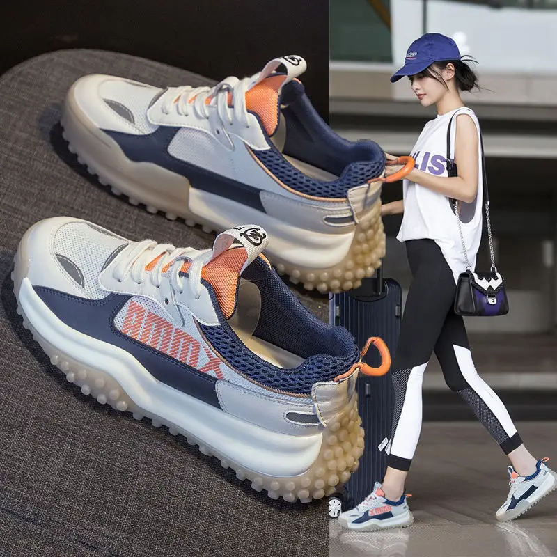 

Women Sneakers Thick Bottom Daddy Shoe Platform Round Toe Breathable Mesh Sneakers Shoes Leisure Female Spring Vulcanize Shoes