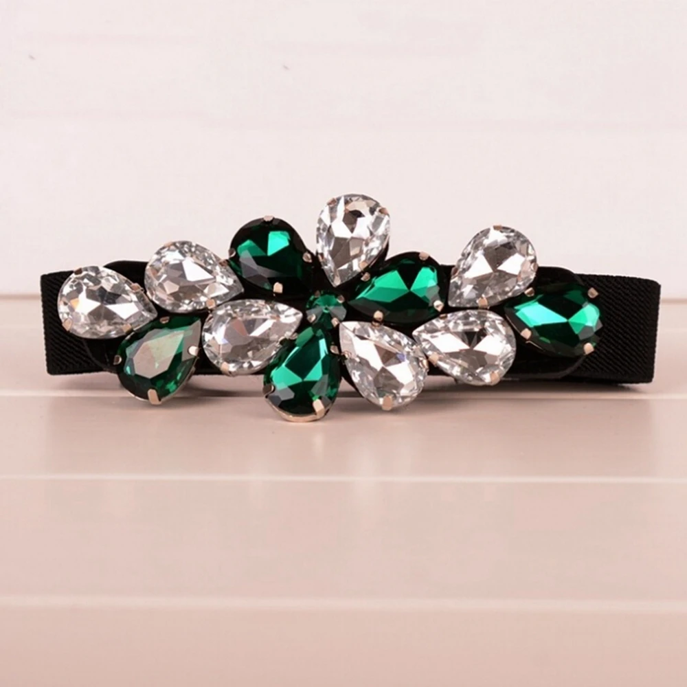 Модный женский облегающий эластичный пояс с блестящими кристаллами и цветочной