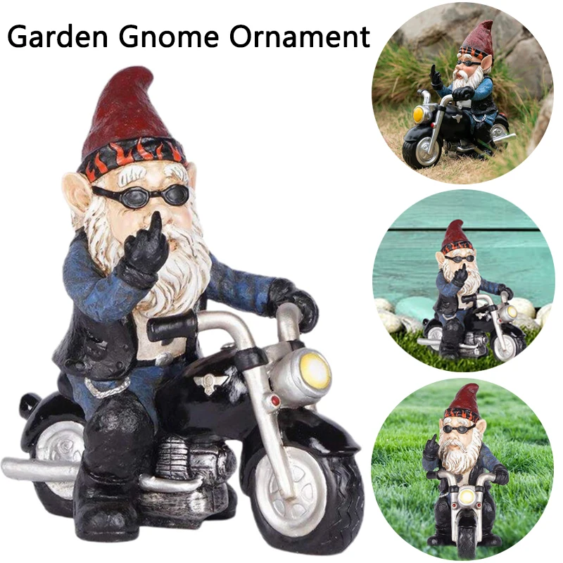 

Garden Gnome Ornament Funny Sculpture Decor Old Man with a Motorcycle Statues for Indoor Outdoor Home or Office Creative Gift