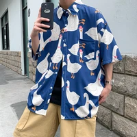 oversized mens hawaiian shirt funny goose printed shirt short sleeve hip hop harajuku korean fashion shirts