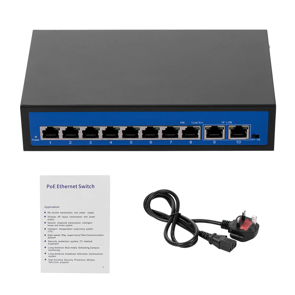 8+2 PoE Switch POE 8 Ethernet Port 2 Uplink 2.0Gbps for IP Camera Wireless Plug and play | Компьютеры и офис