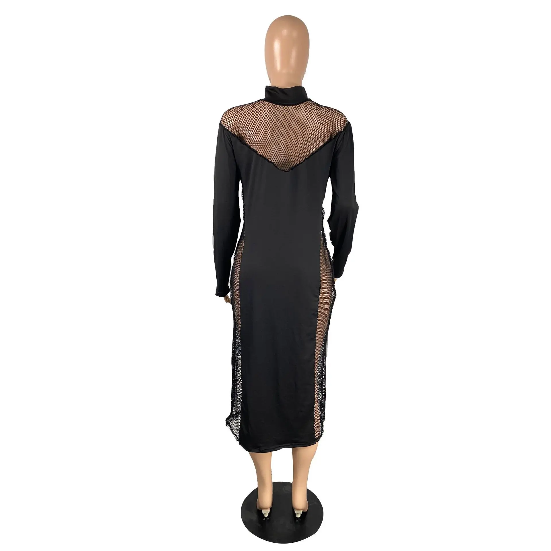 

RStylish Sexy Solid Long Dress Plus Size Fashion Loose Dresses For Women 2021 Spring New Long Sleeve Mesh Splice Lady Streetwear