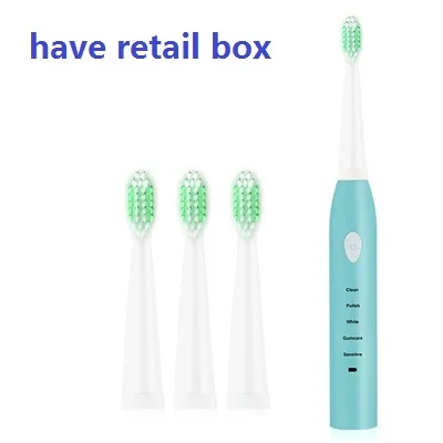 Blue with box Electric Toothbrush Sonic Wave Rechargeable Top Quality Smart Chip Toothbrush Head Replaceable Whitening Tooth brush - Цвет: Blue with box