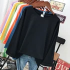 Весенне-осенняя женская однотонная футболка высокого качества с длинным рукавом, свободная повседневная одежда унисекс из чистого хлопка с круглым вырезом