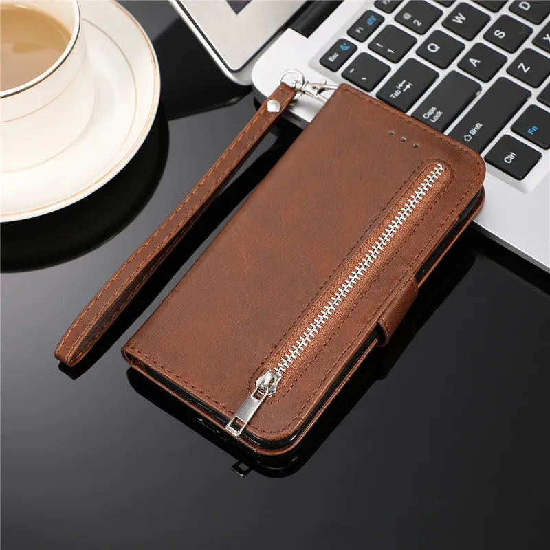 Brown Чехол-бумажник с застежкой-молнией для IPhone 11 Pro X XS MAX XR 7 8 6s 6 Plus чехол-подставка для телефона Coque Etui Mujer Funda Bag - Цвет: Brown