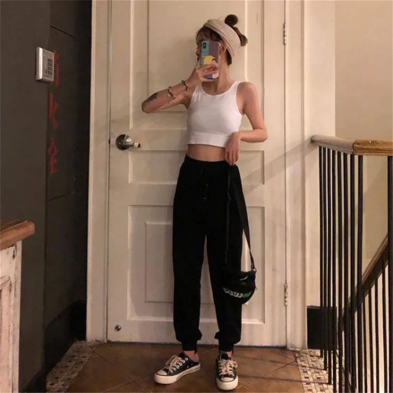 

Casual Womens Bottoms Pants Solid High Waist Hip Hop Pants Female Solid Joggers Trousers Japan Casual Streetwear Pants Girls