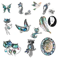 scarves women jewelry bird owl feather cat fox natural abalone shell animal patterns brooches and pins gift