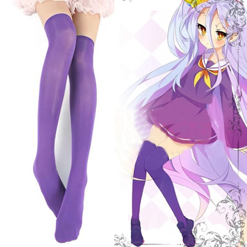 Нет игры нет жизни Широ Косплей фиолетовые носки для малышей Модные высокие