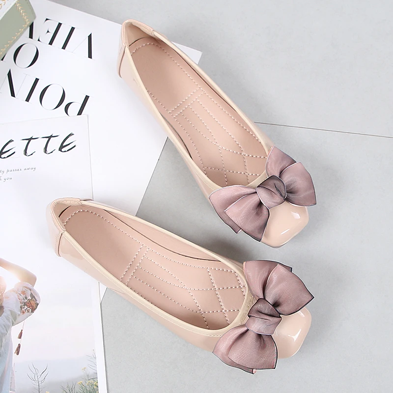 embroidered ballet flats shoes Fashion Pointed Toe Women Flats Shoes Bow Women Shoes Patent Leather Casual Single Summer Ballerina Shallow Mouth Shoes AC534 bridal slingbacks