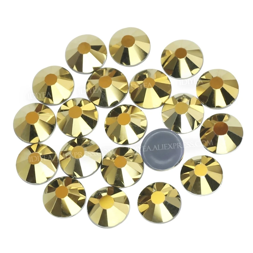 Блестящие стразы горячей фиксации золотистого цвета расплавленный Кристалл