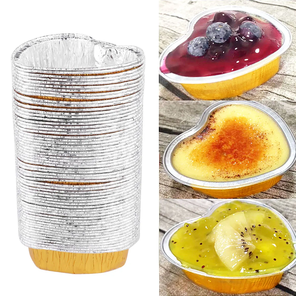 

Одноразовые чашки в форме сердца для капкейков, алюминиевая фольга, мини-чашки для кексов, для выпечки, 6 шт.