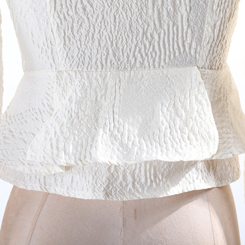 

[EAM] Women White Slim Rhinestone Buckle Short Blouse New Lapel Long Sleeve Loose Fit Shirt Fashion Tide Spring 2021 1DD6425