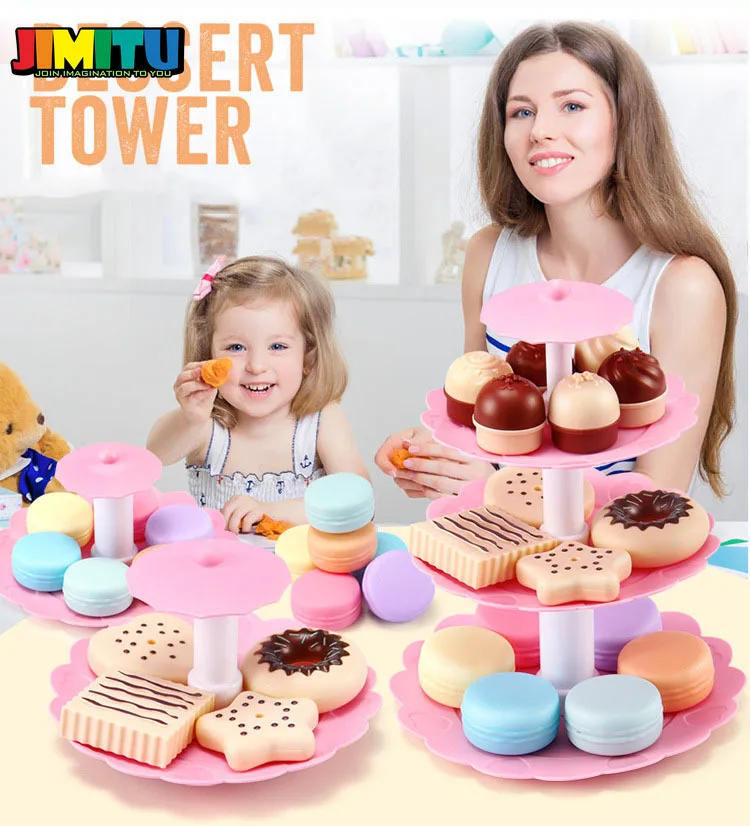 Ролевые игры пластиковая игрушечная игрушка для кухни торт башня из печенья