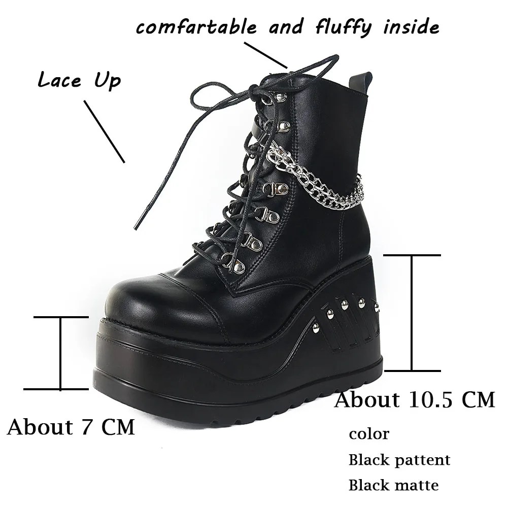 trendy ins hot sale brand punk goth round toe platform wedges womens boots lace up chain 2021 casual luxury womens shoes free global shipping