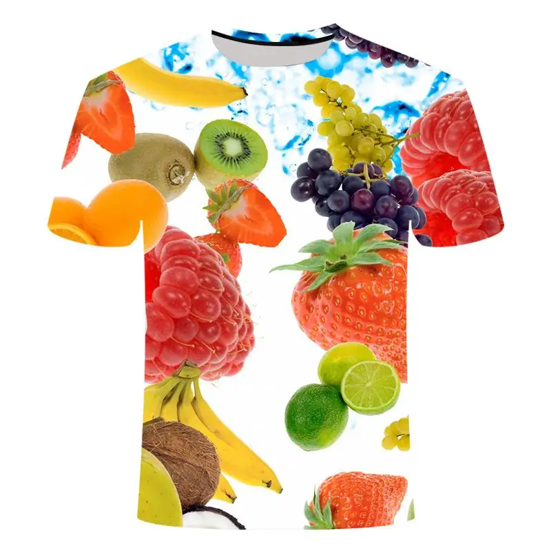 

2021 Summer new men's fashion casual 3D printing bright fruit apple orange banana printing T-shirt large size wholesale