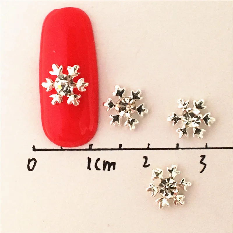 10 шт. серебряные 3D снежинки сплав украшения для ногтей Очаровательные Кристаллы