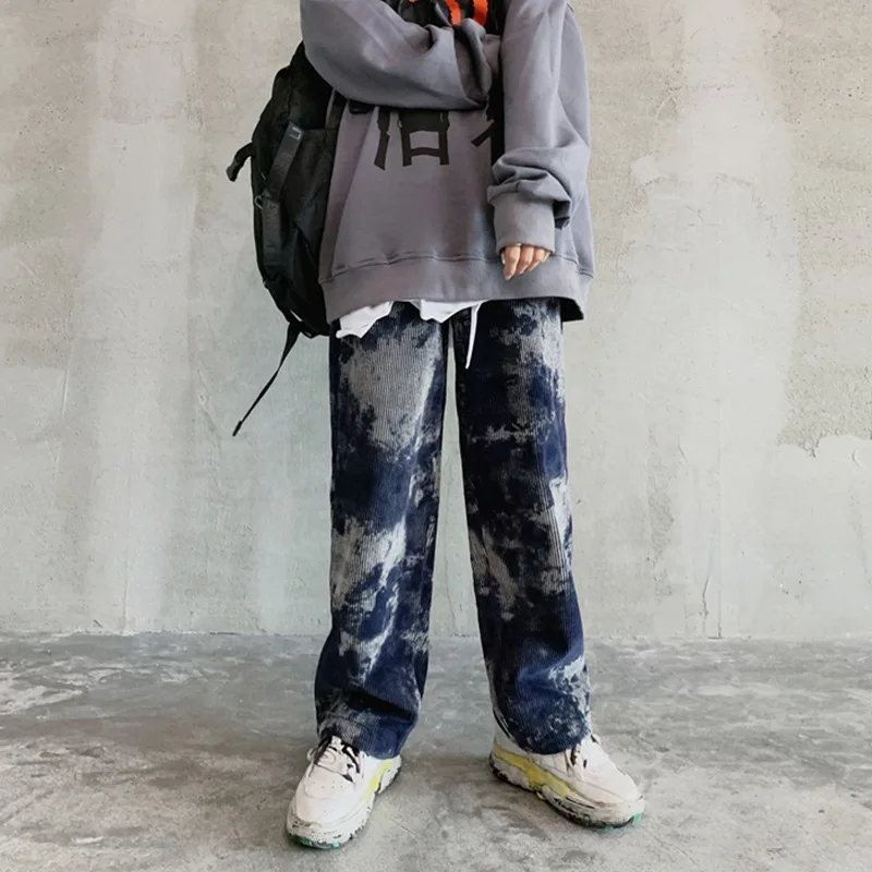 

Home-made Flame Graffiti Tie Dye Jeans Women's Spring 2021 New High Waist Straight Denim Pants Female Fashion
