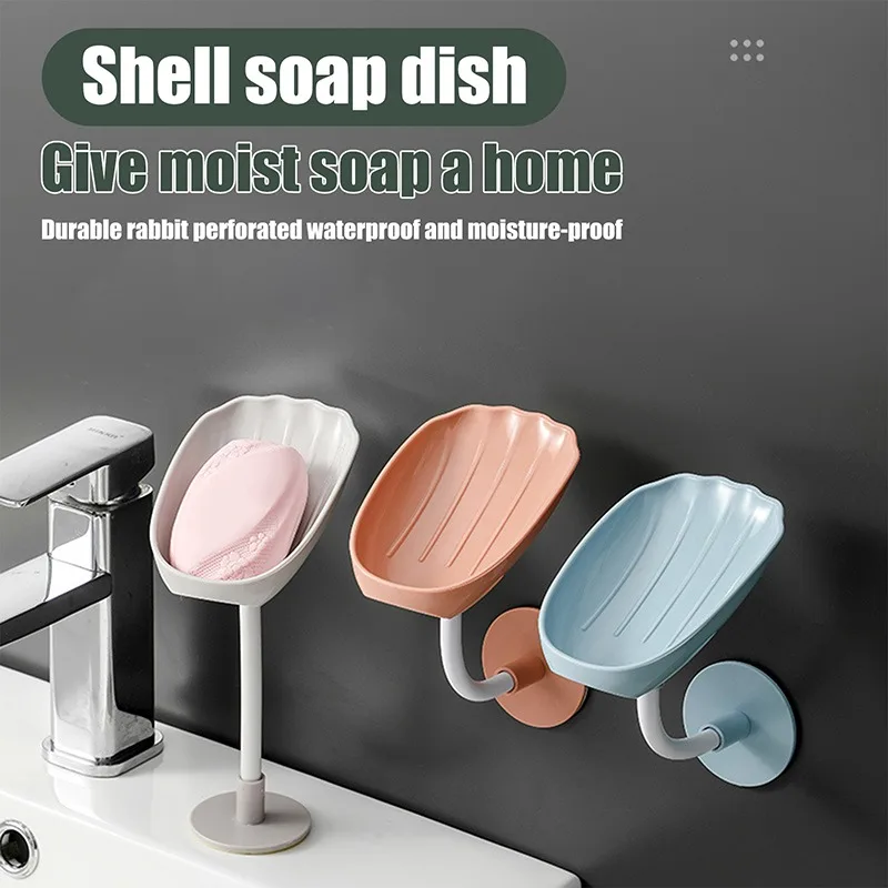 

New Free Punching And Pasting Wall Mounted Dual Purpose Soap Dish Leaf-shaped Drain Rack Soap Dish Holder Bathroom Accessorie