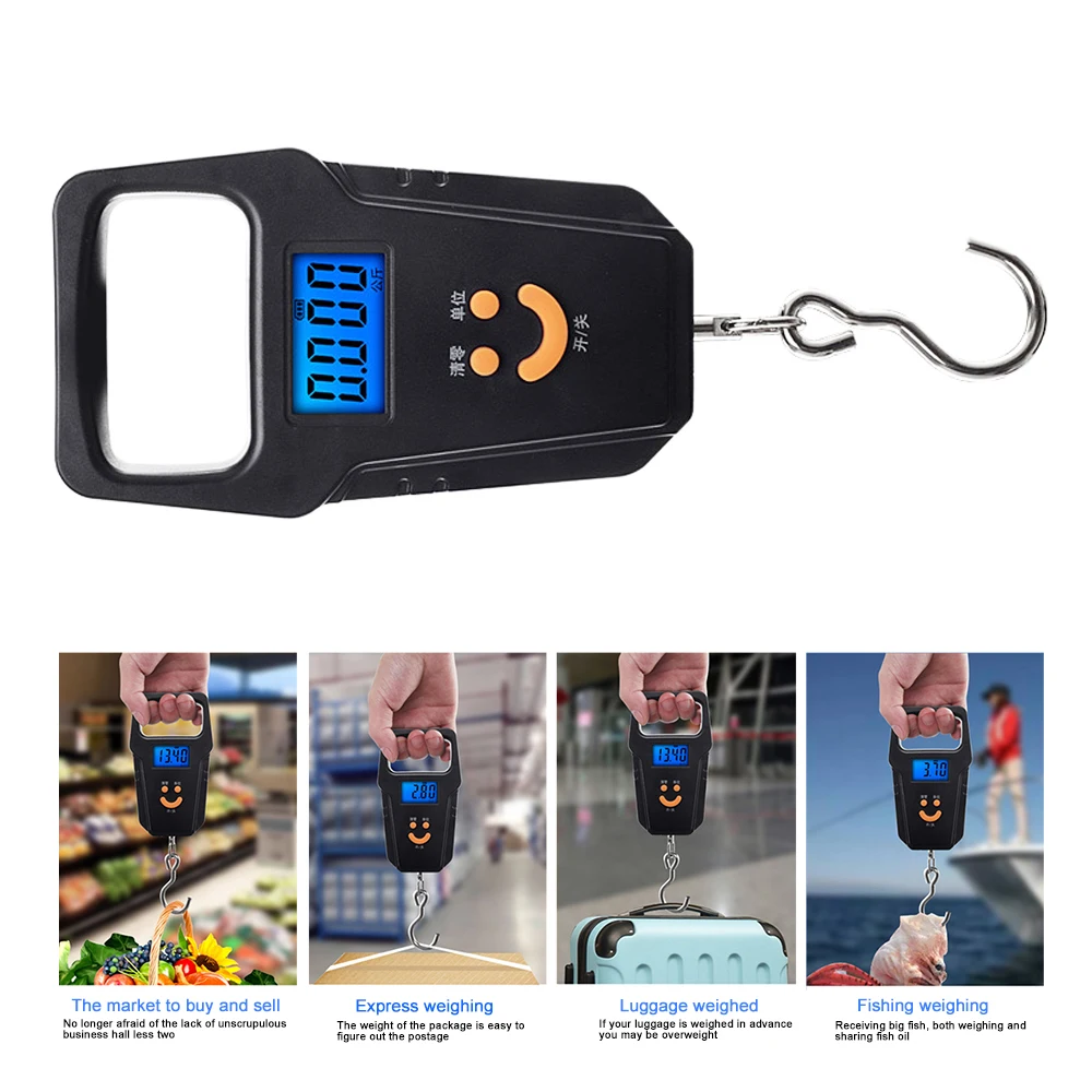 Компактные цифровые весы портативные подвесные 50 кг с подсветкой для рыбалки