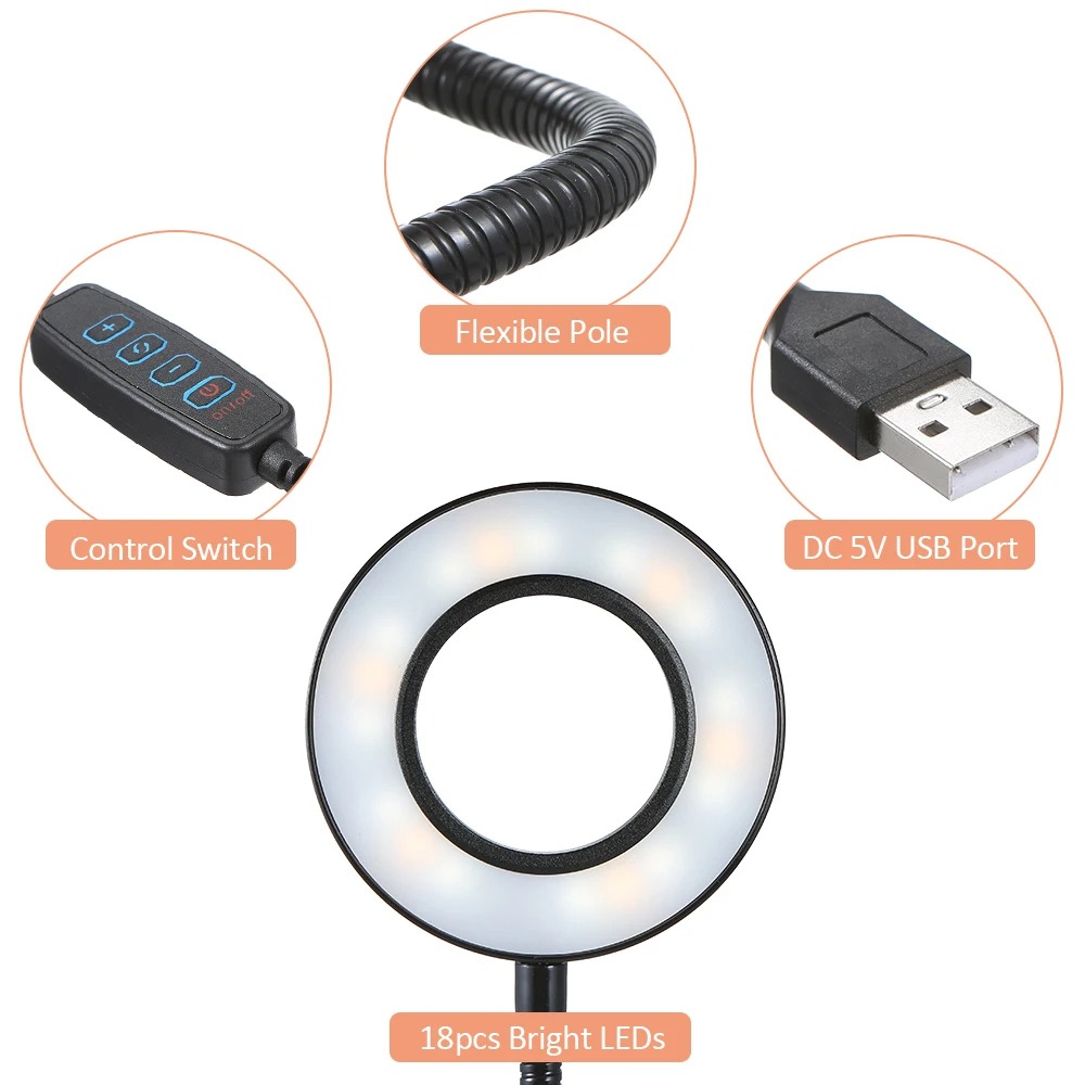 Пристегивающаяся USB-лампа с 3 цветными режимами 10 яркостей 18 светодиодов