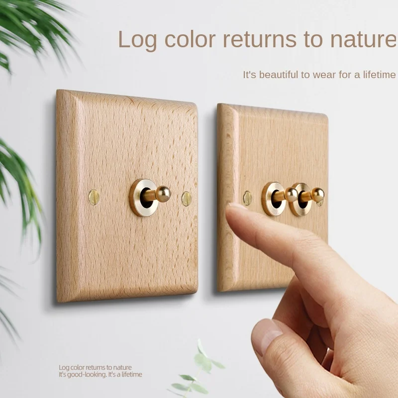 

Retretro personality light switch socket, solid wood brass toggle switch Plate, EU standard antique home switch AC110V -250V