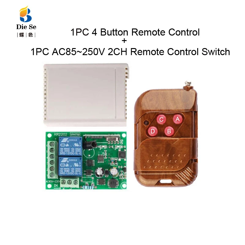 433MHz Universal Remote Control For Gate Garage AC 110V 220V 2CH Relay Receiver Module and 4 Button Controller RF Switch |