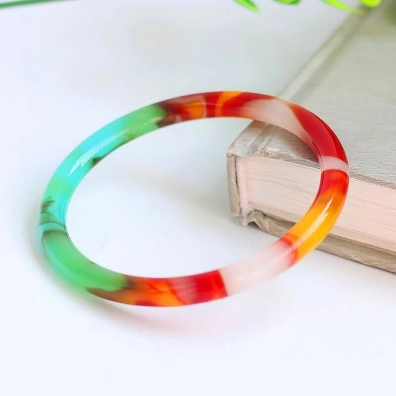 

Hot Selling Natural Hand-carved Fashion Men and Women Jewelry Colorful Agate Round Bracelet 54 ~ 64mm
