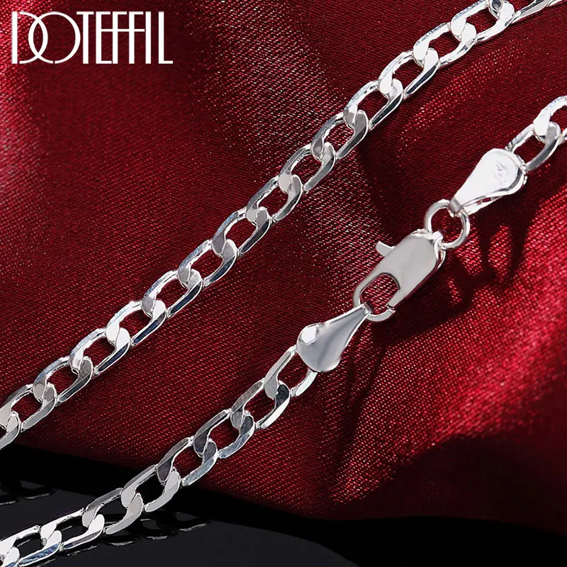 DOTEFFIL 925 стерлингового серебра 16/18/20/22/24/26/28/30 дюймов 4 мм боком ожерелье для женщин и