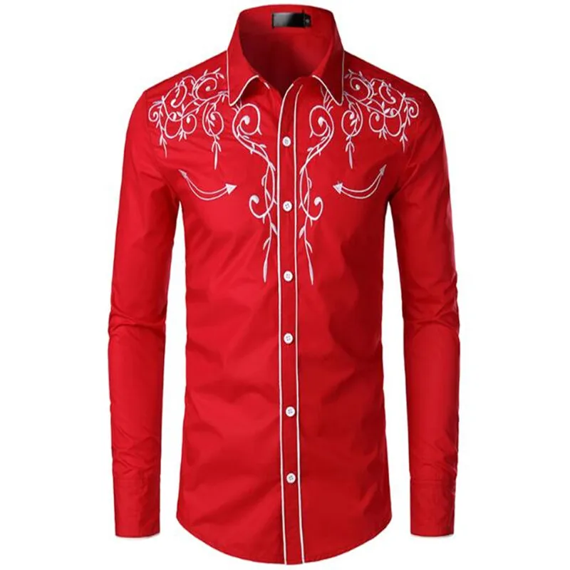 

Men's fashion embroidered shirt European and American style casual shirt embroidery printed long sleeve shirt