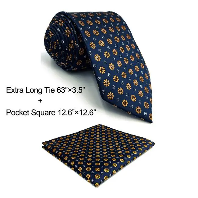 Extra Long Tie Set F18 синий золотой цветочный мужские аксессуары галстук Набор Мода XL деловой носовой платок подарок тонкий 6 см галстук - Цвет: Extra Long Tie Set