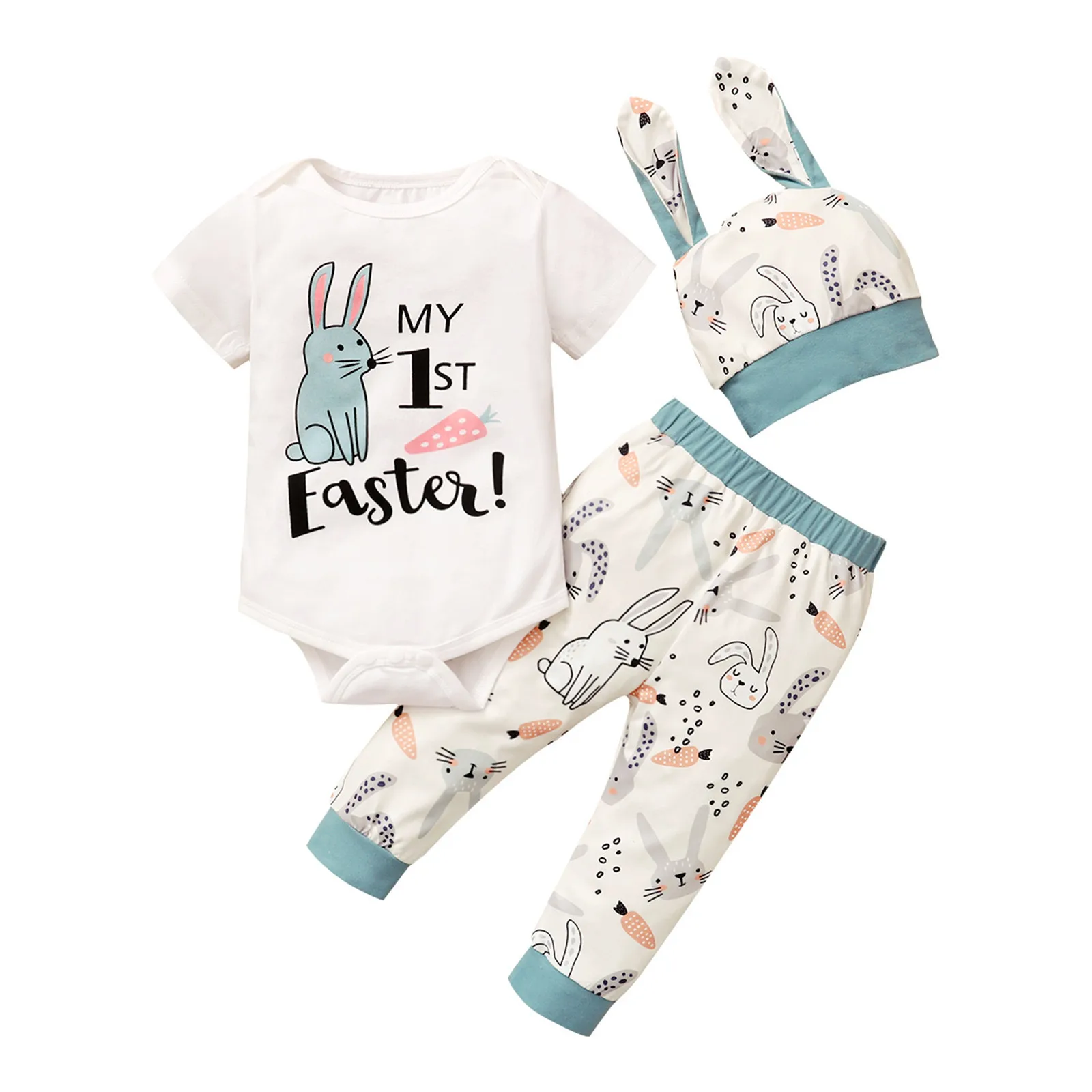 

Infant Baby Boys Girls Easter Rabbit Printed Romper Bodysuit+pants Hat Outfits Baby's Sets Clothes Tops T-shirt+long Outfit #l