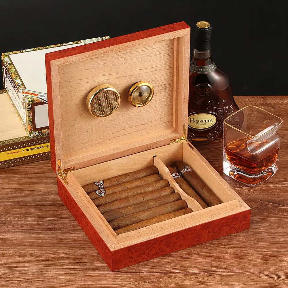 

Cedar Wood Cigar Travel Humidor Box Portable Cigar Case W/ Humidifier Hygrometer Cigar Humidor Sigaren Box For Cigars
