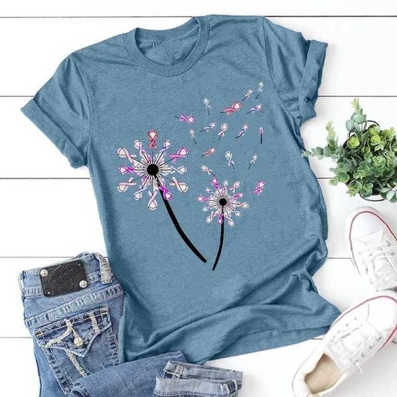 

Women T Shirt Colorful Dandelion Print Tshirt Women Short Sleeve O Neck Loose T-shirt Ladies Summer Causal Tee Shirt Clothes