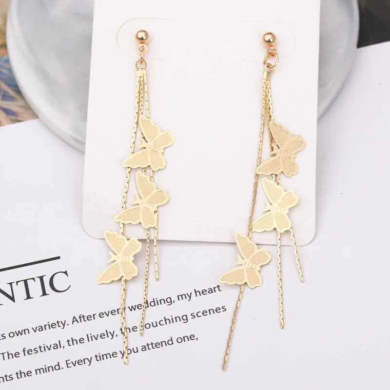 

New super Fairy Butterfly Earrings tassel long earrings simple versatile sweet temperament Earrings Yiwu trinkets