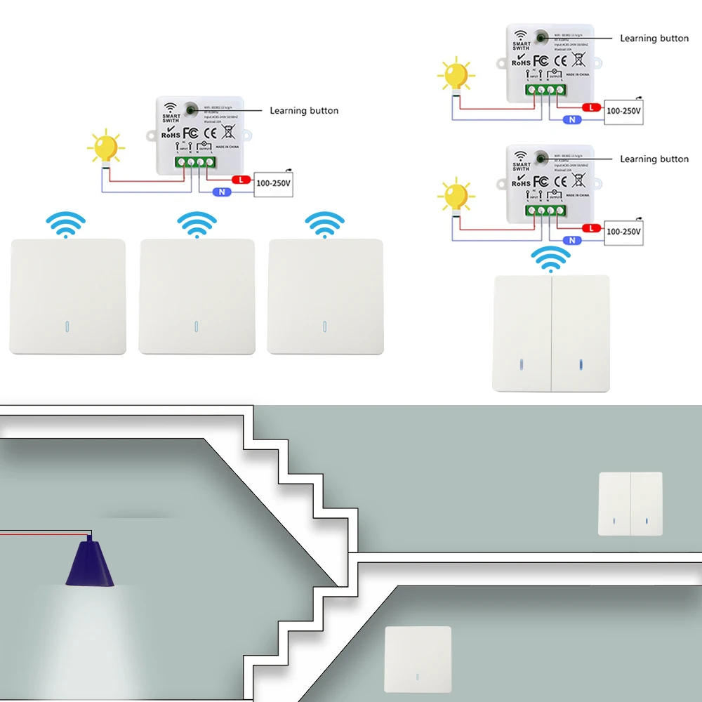 WIFI Mini Light Switch Tuya Smart Home APP Relay Module 433MHz Wall Panel Wireless Voice Control Timer Google Alexa 110220V |