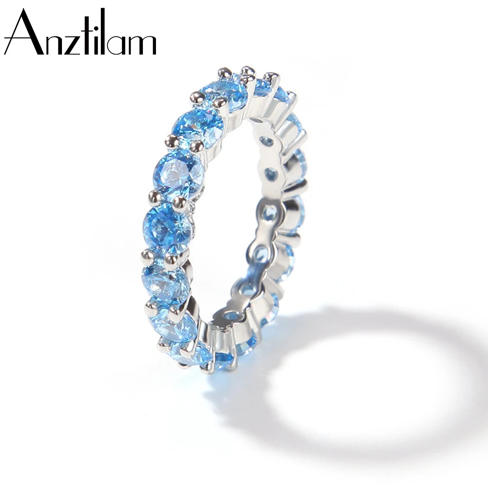 В стиле хип-хоп Набор ААА фианит 1 ряд синий камень циркон Bling для тенниса кольца